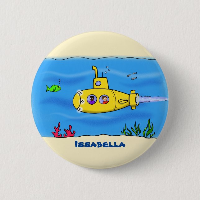 Happy submarine cartoon button (Front)