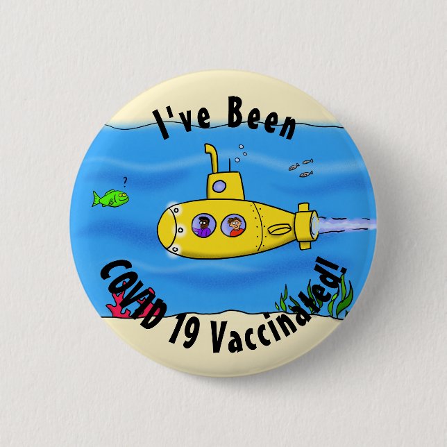 Happy submarine cartoon button (Front)
