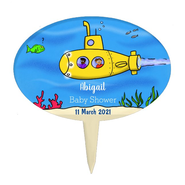 Happy submarine cartoon cake topper (Front)