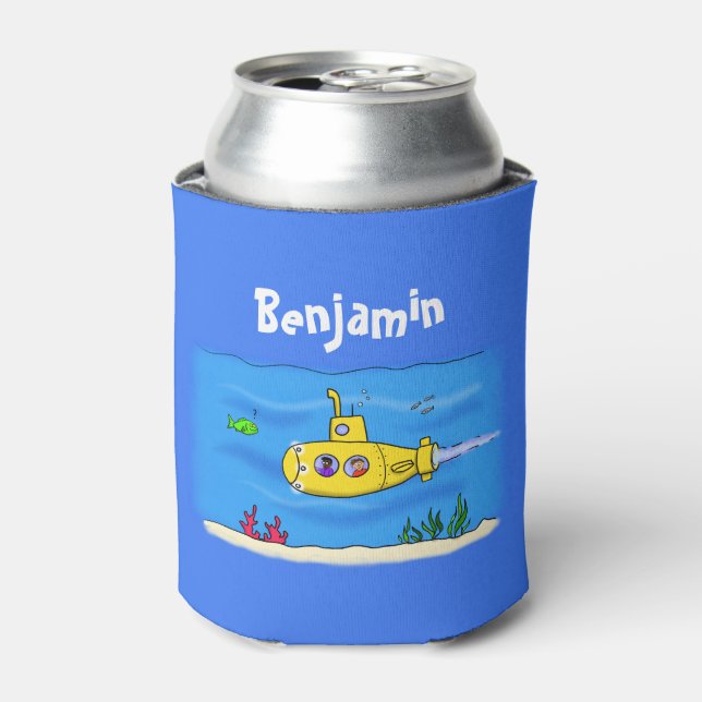 Happy submarine cartoon can cooler (Can Front)