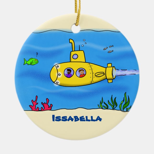 Happy submarine cartoon ceramic ornament (Front)