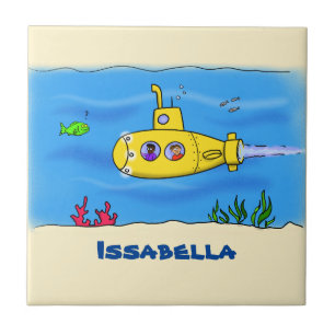 Happy submarine cartoon ceramic tile