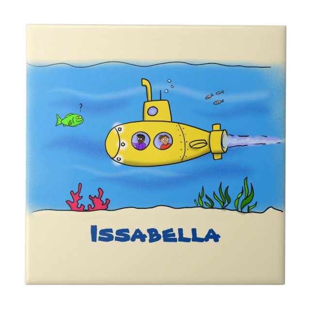 Happy submarine cartoon ceramic tile (Front)