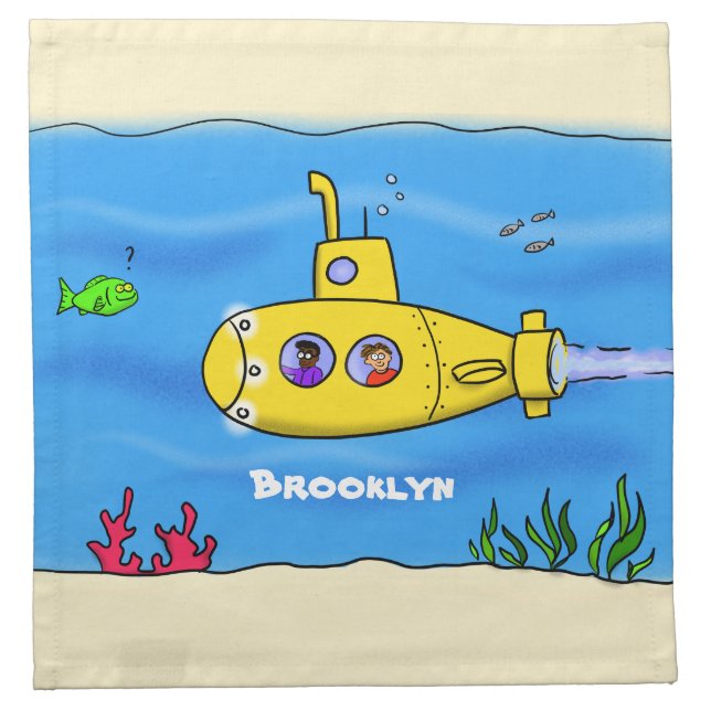 Happy submarine cartoon cloth napkin (Front)