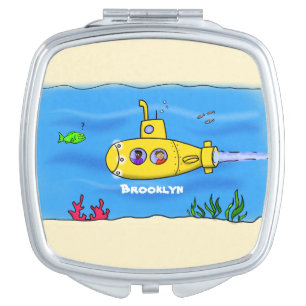 Happy submarine cartoon compact mirror