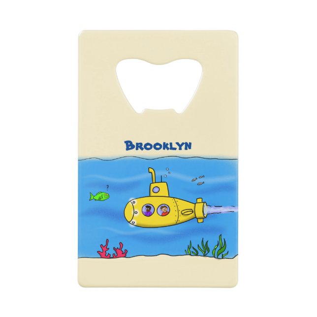 Happy submarine cartoon credit card bottle opener (Front)