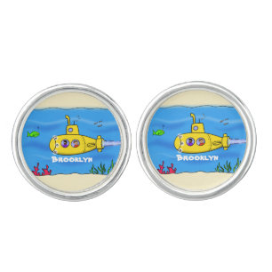 Happy submarine cartoon cufflinks