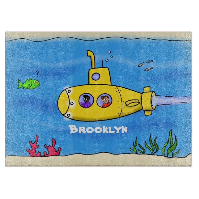 Happy submarine cartoon cutting board (Front)