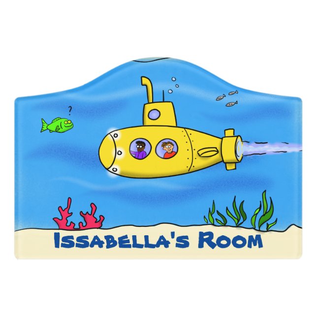Happy submarine cartoon door sign (Small Crest Front)