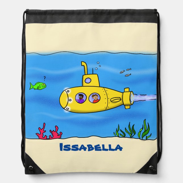 Happy submarine cartoon drawstring bag (Front)