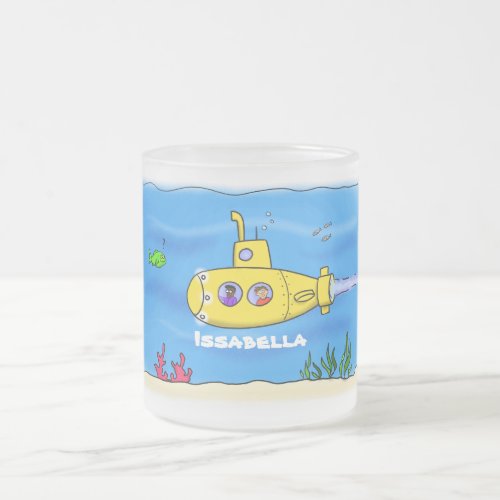 Happy submarine cartoon frosted glass coffee mug