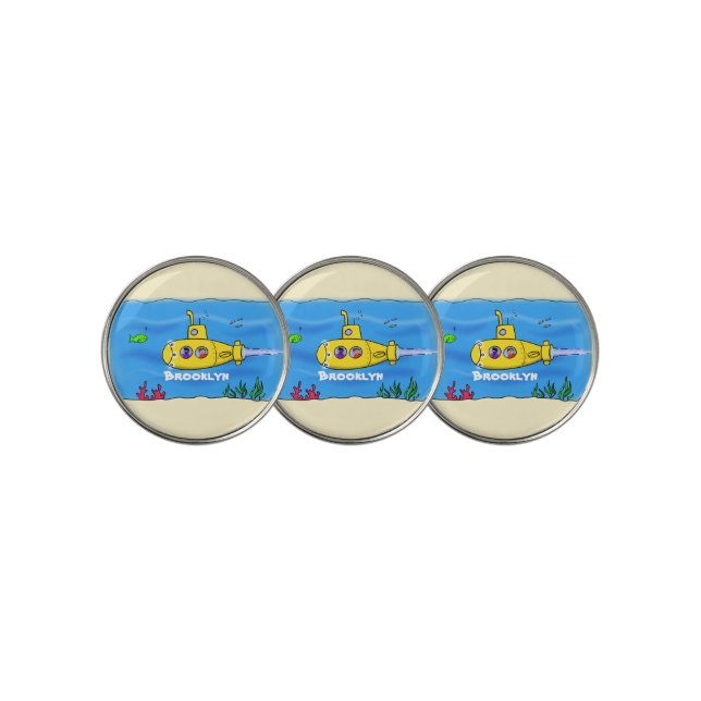 Happy submarine cartoon golf ball marker (3 Up)