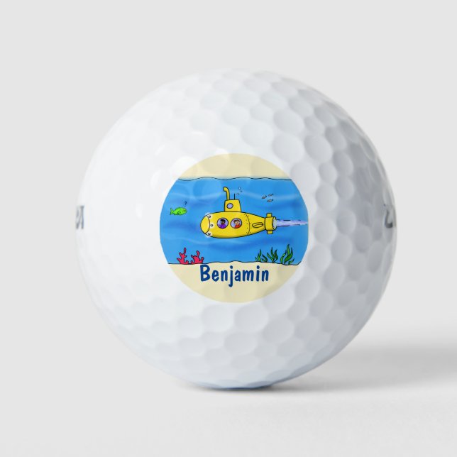 Happy submarine cartoon golf balls (Front)