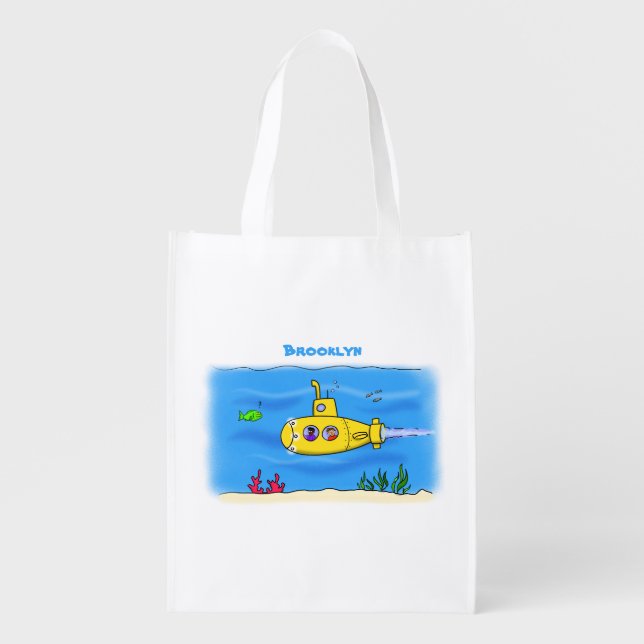 Happy submarine cartoon grocery bag (Front)