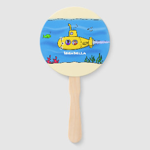 Happy submarine cartoon hand fan