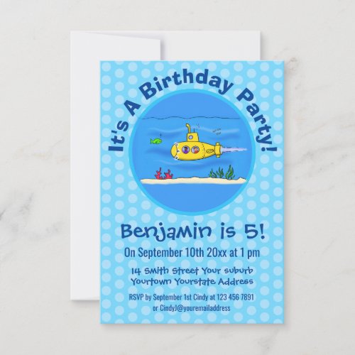 Happy submarine cartoon invitation