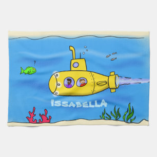 Happy submarine cartoon kitchen towel
