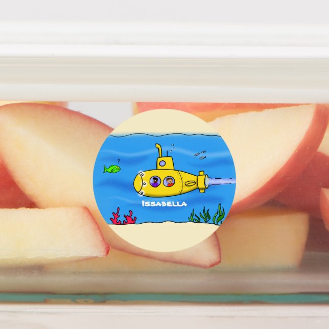 Happy submarine cartoon labels (Affixed)