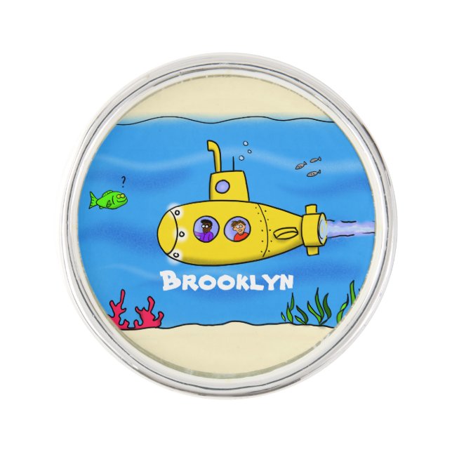Happy submarine cartoon lapel pin (Front)