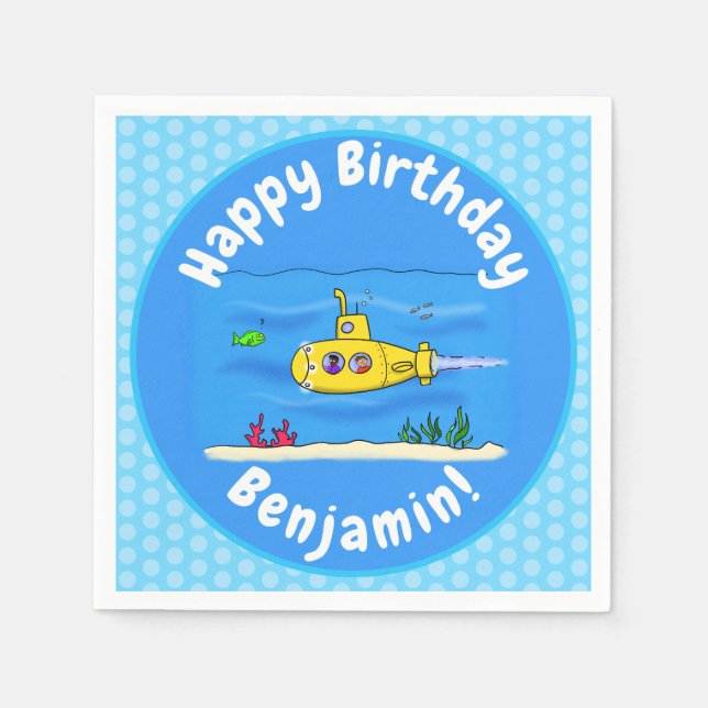 Happy submarine cartoon napkins (Front)