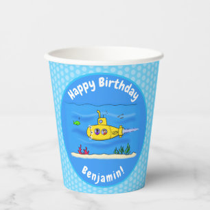 Happy submarine cartoon paper cups