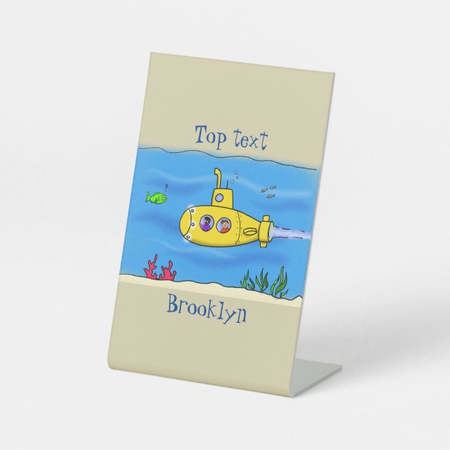 Happy submarine cartoon pedestal sign (Front)