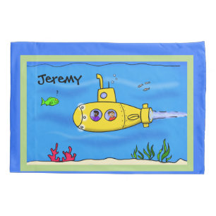 Happy submarine cartoon pillow case