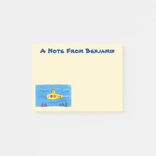 Happy submarine cartoon post-it notes (Front)