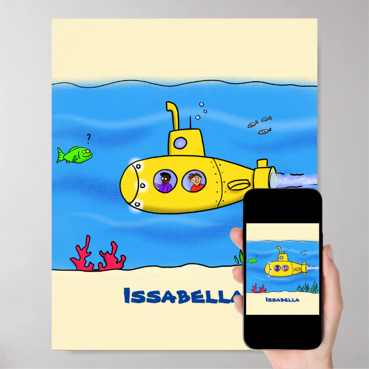 Happy submarine cartoon poster | Zazzle