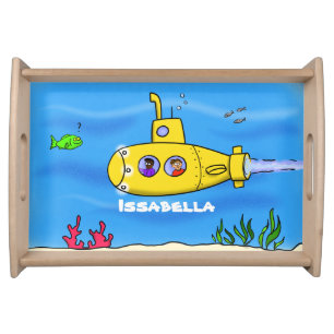 Happy submarine cartoon serving tray