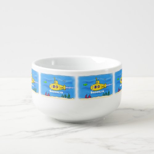 Happy submarine cartoon soup mug