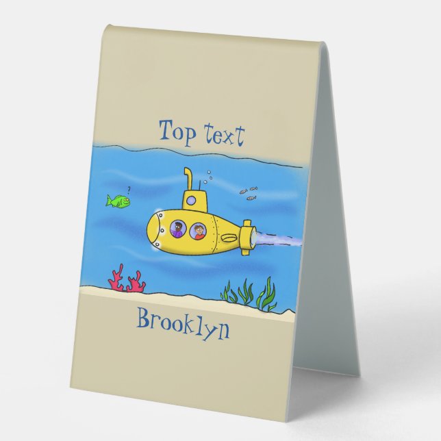 Happy submarine cartoon table tent (Front)