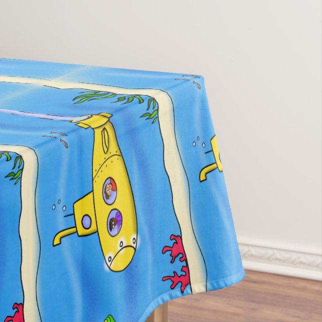 Happy submarine cartoon tablecloth (In Situ)