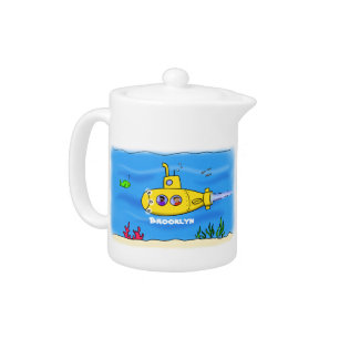 Happy submarine cartoon teapot