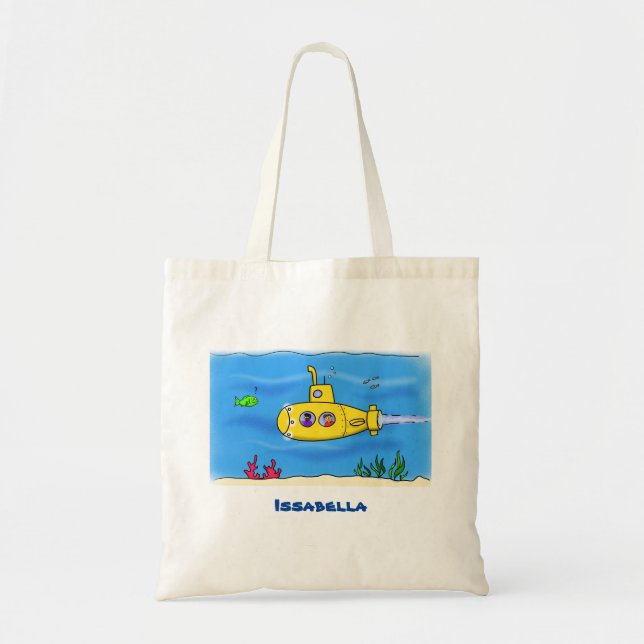 Happy submarine cartoon tote bag (Front)