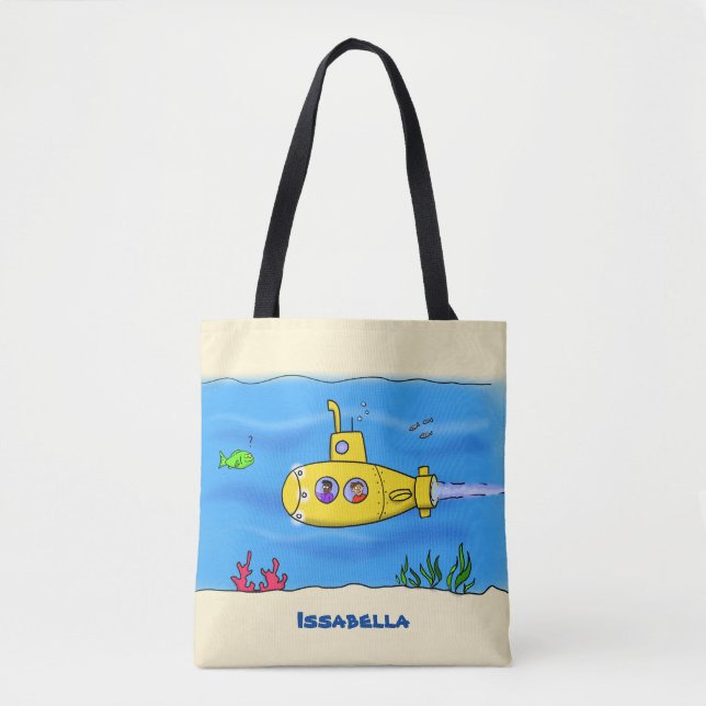 Happy submarine cartoon tote bag (Front)