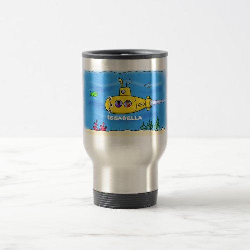 Happy submarine cartoon travel mug