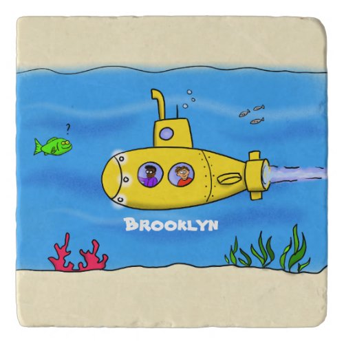 Happy submarine cartoon trivet