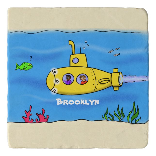 Happy submarine cartoon trivet (Front)