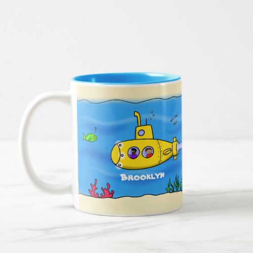 Happy submarine cartoon Two_Tone coffee mug