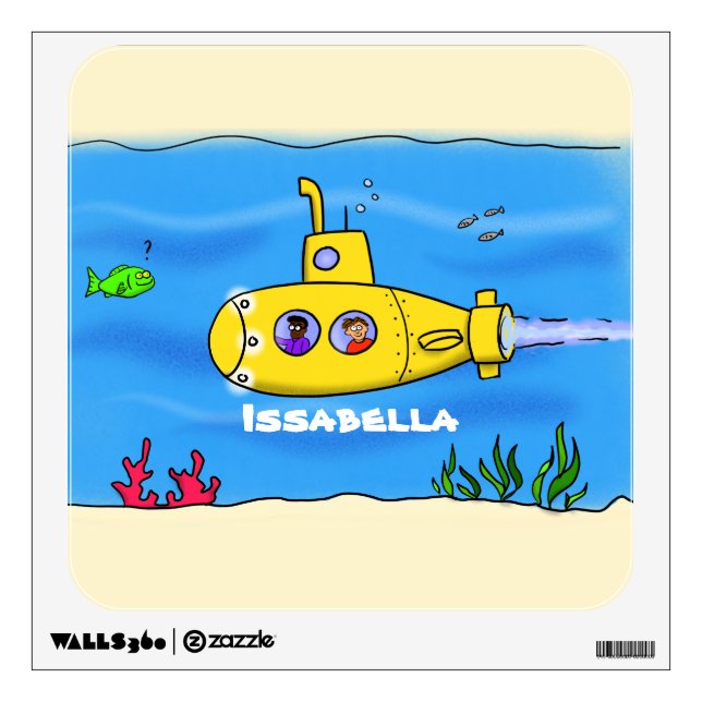 Happy submarine cartoon wall decal (Front)