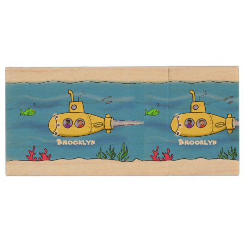 Happy submarine cartoon wood flash drive