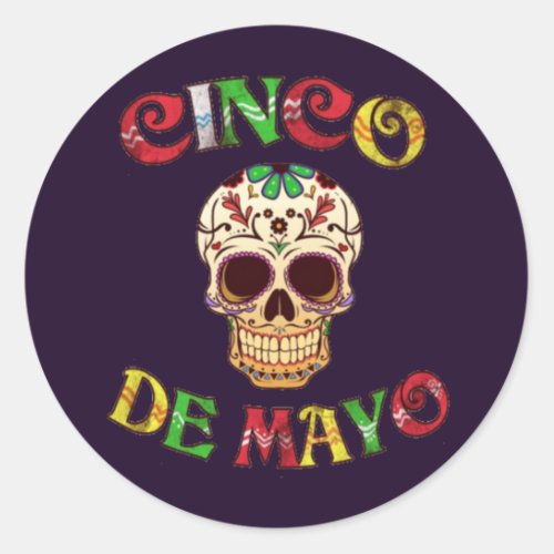 Happy Sugar Skull Cinco de Mayo Classic Round Sticker