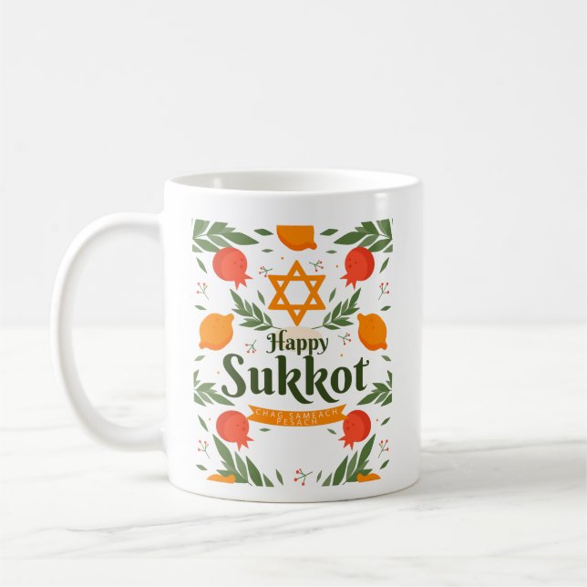 Happy Sukkot Chag Sameach Pesach Coffee Mug (Left)