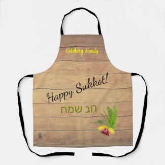 Happy Sukkot Etrog Lulav Rustic Wood Apron