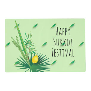 Happy Sukkot Festival Lulav and Etrog Watercolor Placemat