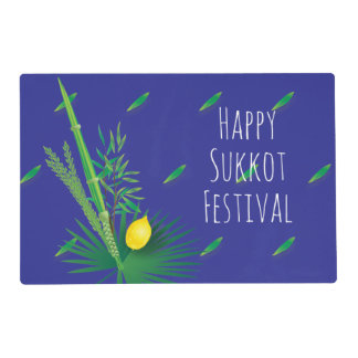 Happy Sukkot Festival Lulav and Etrog Watercolor Placemat