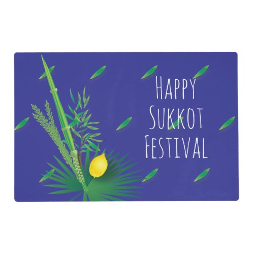 Happy Sukkot Festival Lulav and Etrog Watercolor Placemat
