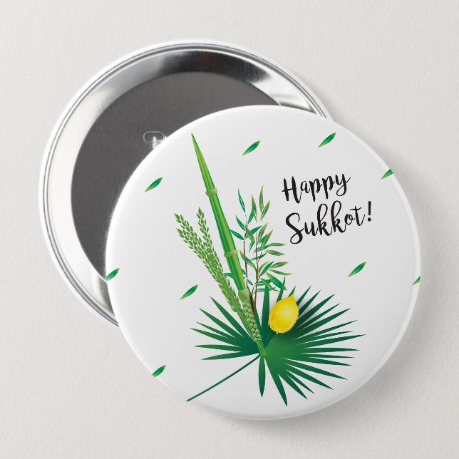 Happy Sukkot Lulav and Etrog Watercolor Pattern Button (Front & Back)