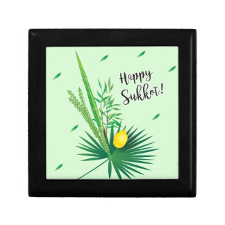 Happy Sukkot Lulav and Etrog Watercolor Pattern Gift Box